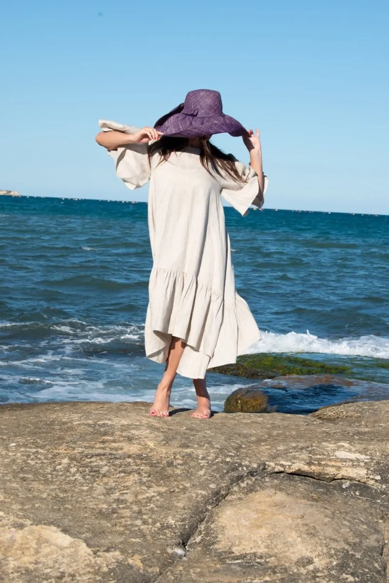 IZIDA Linen Long Flounces Dress