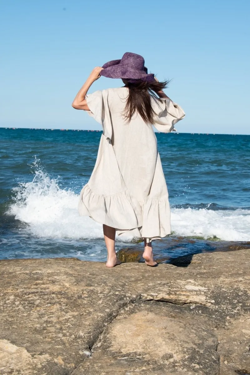 IZIDA Linen Long Flounces Dress