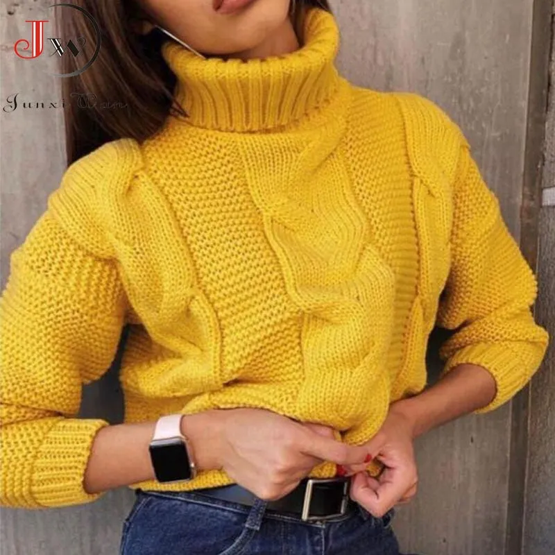 Joskaa Christmas Gift Fashion Knitted Sweater Women 2024 Autumn Winter Long Sleeve Turtleneck Short Pullovers Knitwear Jumper Pull Femme