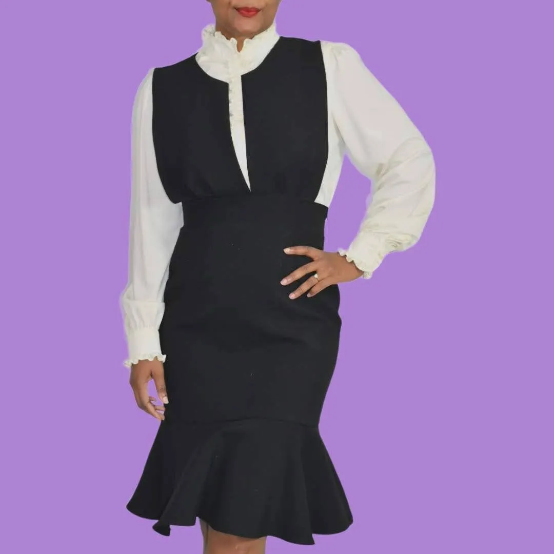 Jumper Dress Black Peplum Pinafore Trumpet Skirt Ebuba Monochrome Size Medium