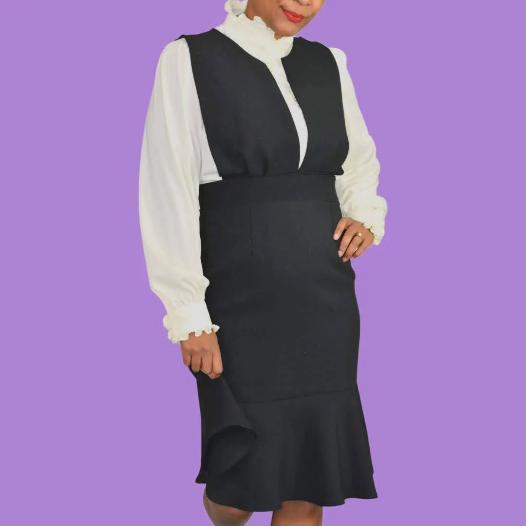 Jumper Dress Black Peplum Pinafore Trumpet Skirt Ebuba Monochrome Size Medium