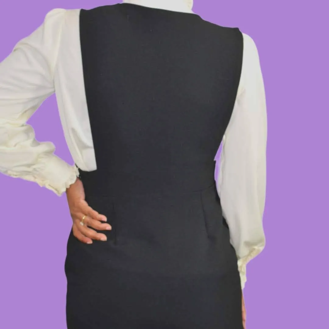 Jumper Dress Black Peplum Pinafore Trumpet Skirt Ebuba Monochrome Size Medium