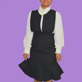 Jumper Dress Black Peplum Pinafore Trumpet Skirt Ebuba Monochrome Size Medium
