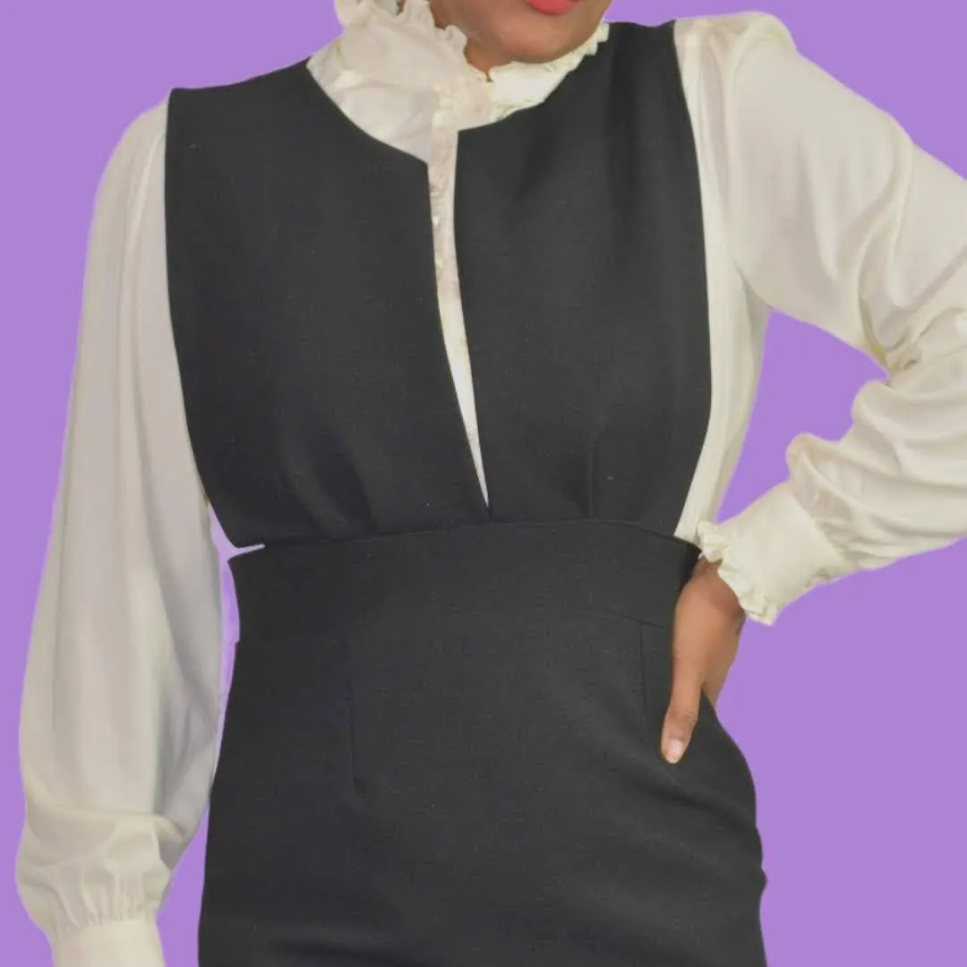 Jumper Dress Black Peplum Pinafore Trumpet Skirt Ebuba Monochrome Size Medium