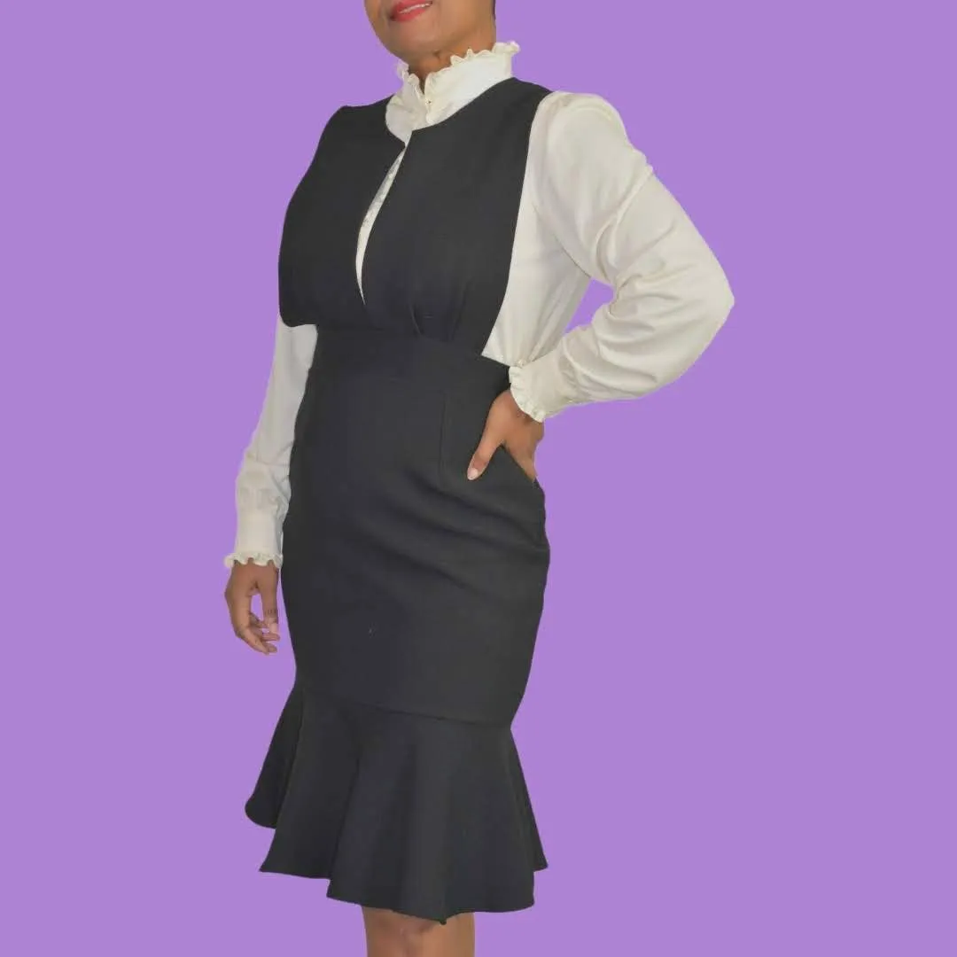 Jumper Dress Black Peplum Pinafore Trumpet Skirt Ebuba Monochrome Size Medium