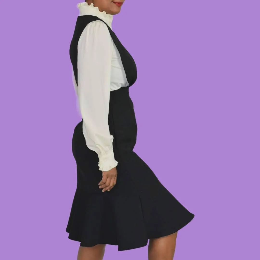 Jumper Dress Black Peplum Pinafore Trumpet Skirt Ebuba Monochrome Size Medium