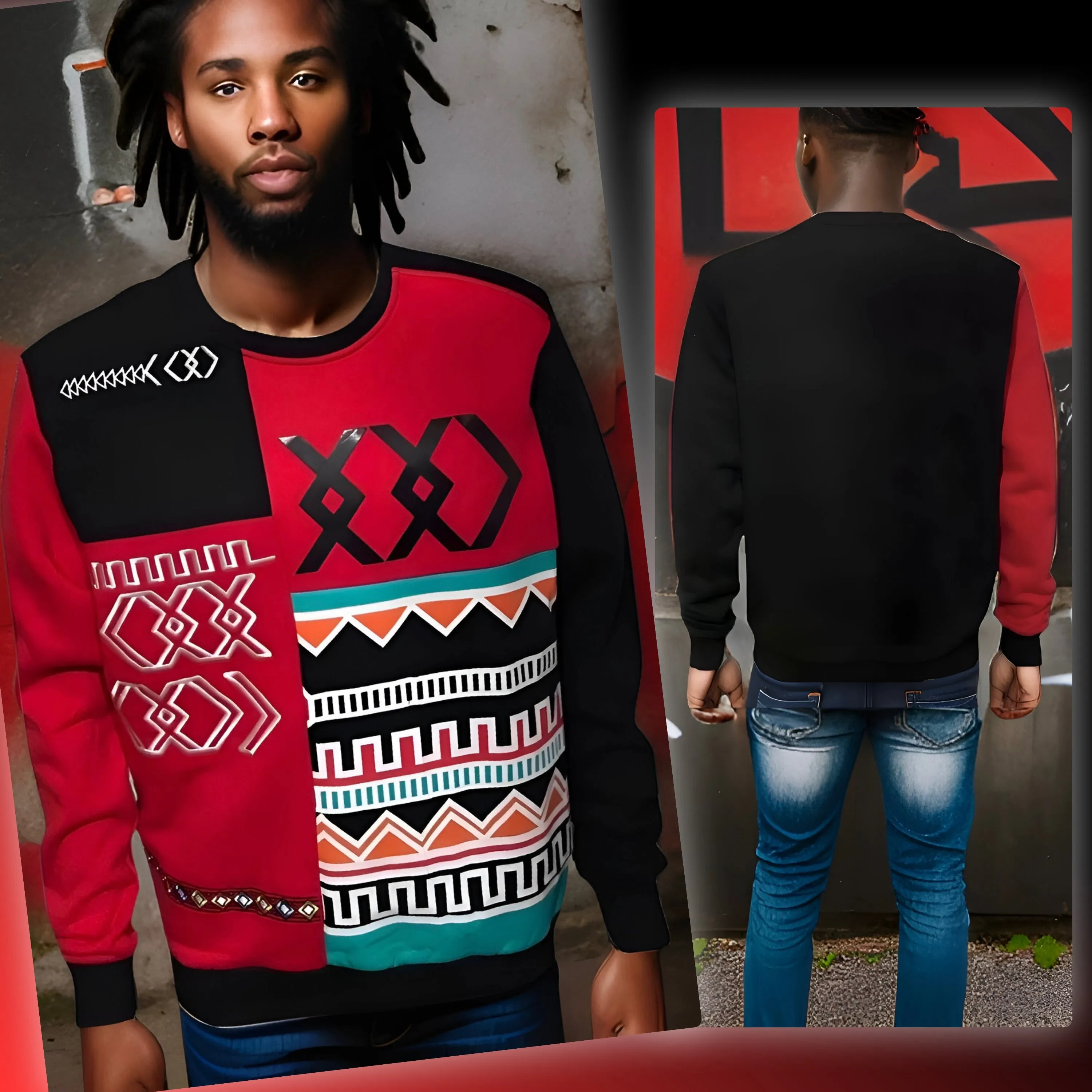 ^KOODOO^ (RED-MULTI) LUXURY CREWNECK SWEATSHIRTS (EMBROIDERY)