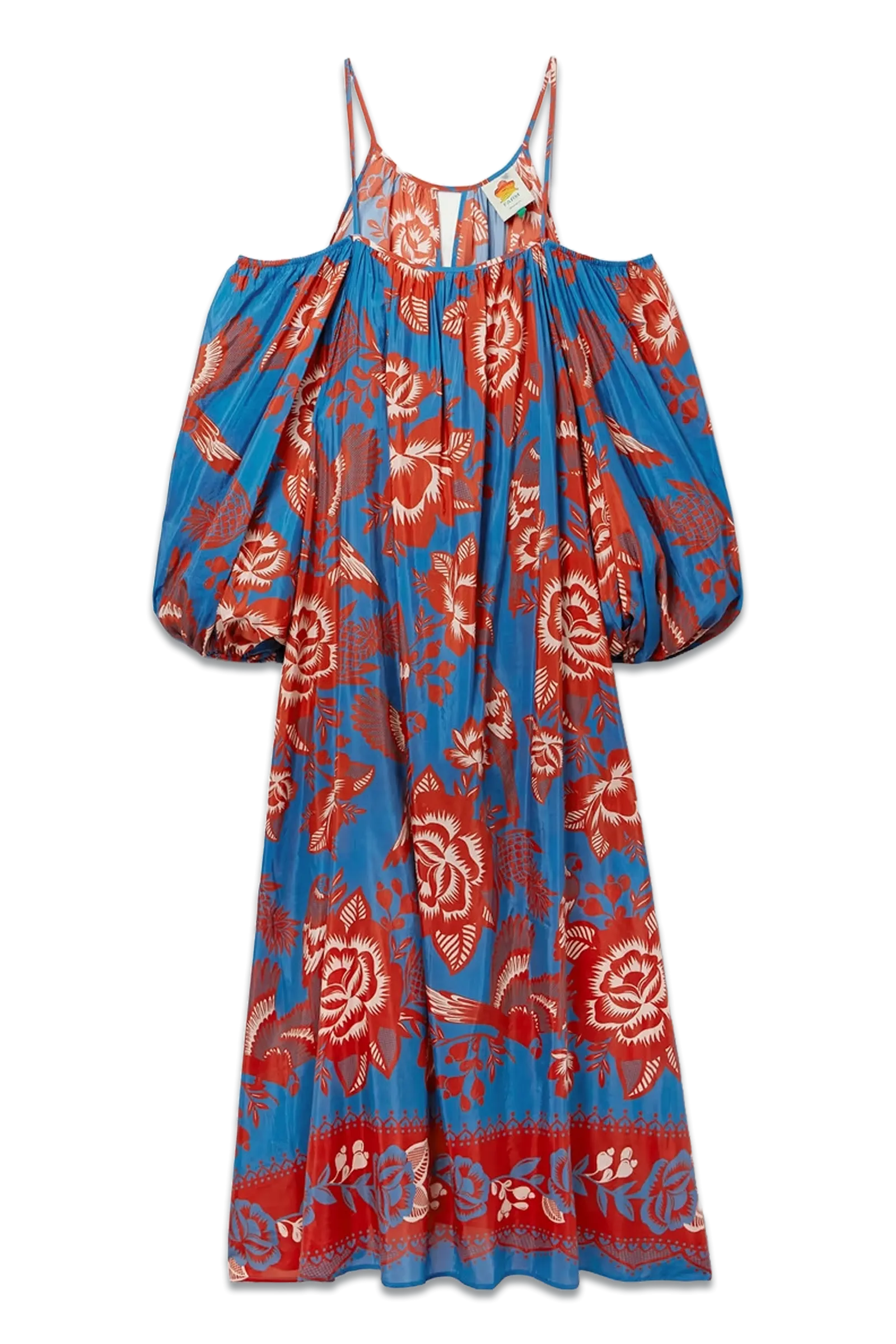 Lace Garden Oversized Cold-Shoulder Printed Cotton-Blend Maxi Dress