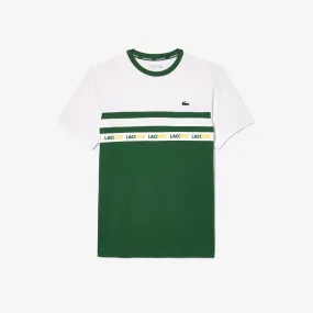 LACOSTE ULTRA-DRY LOGO STRIPE PIQUE TENNIS  T-SHIRT Men’s -GREEN-WHITE -001