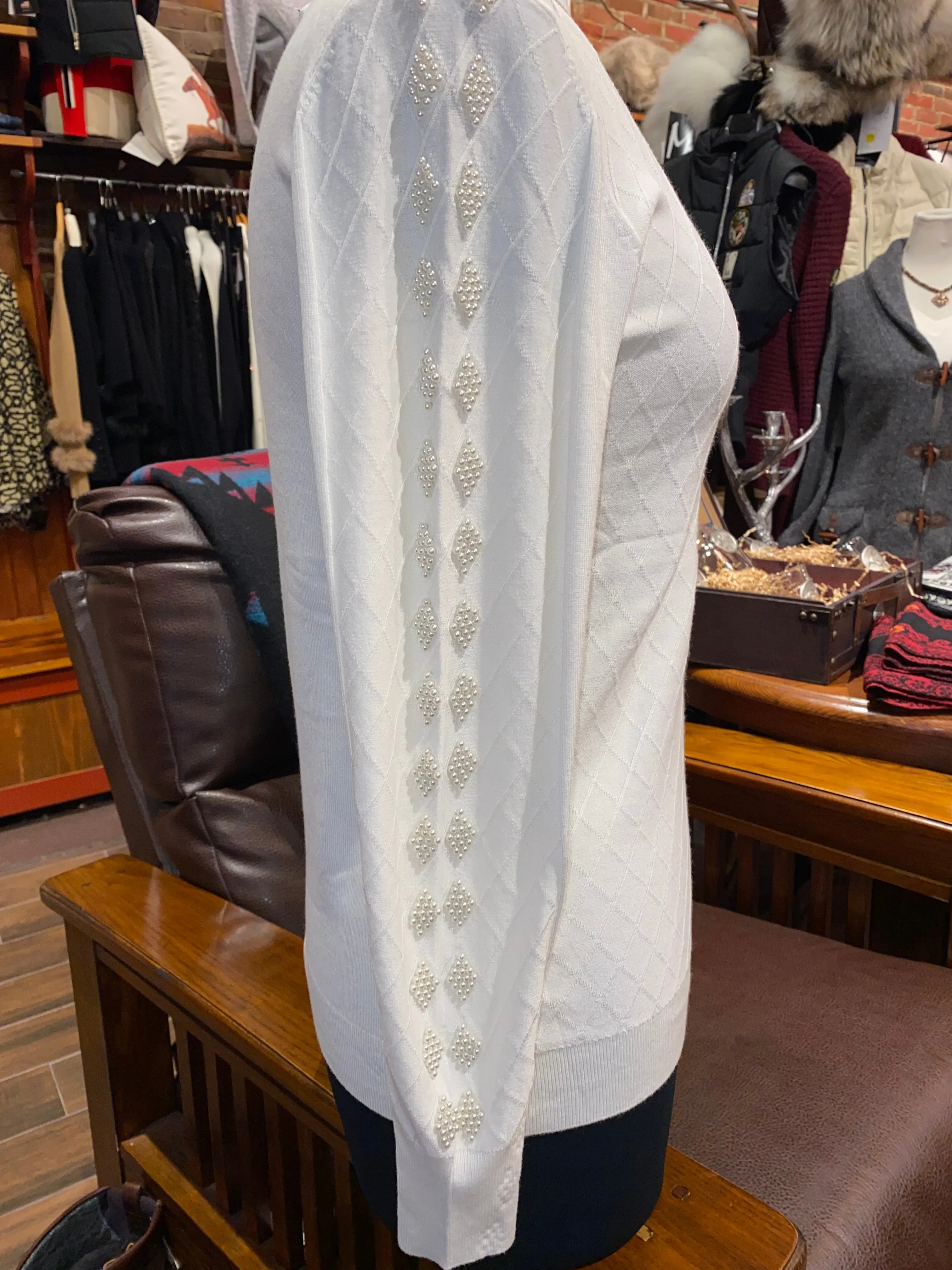 Leo & Ugo Women's Turtleneck W/ Gems on front and Sleeves in Ivory