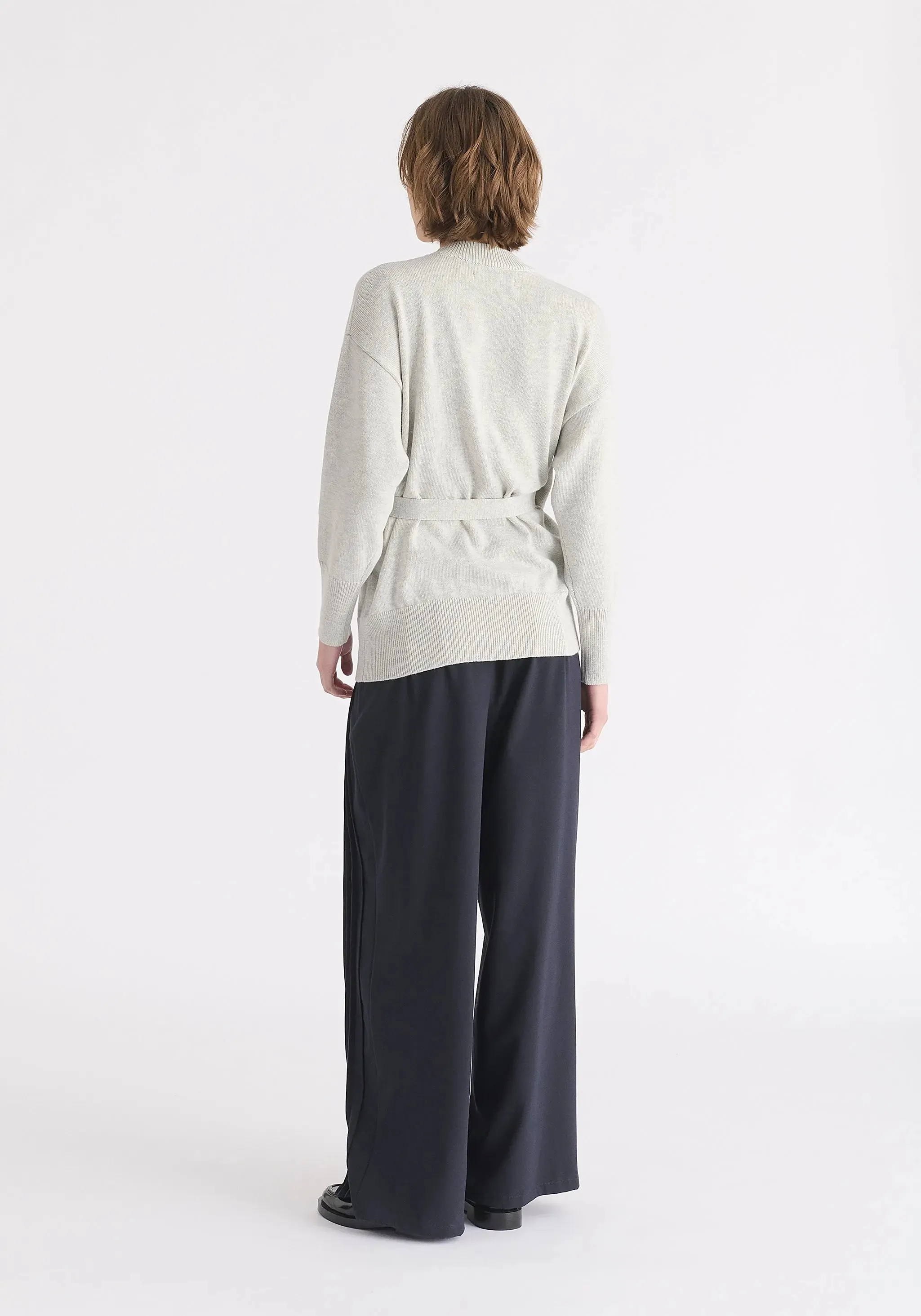 Light Grey Open Front Mock Neck Wrap Jumper