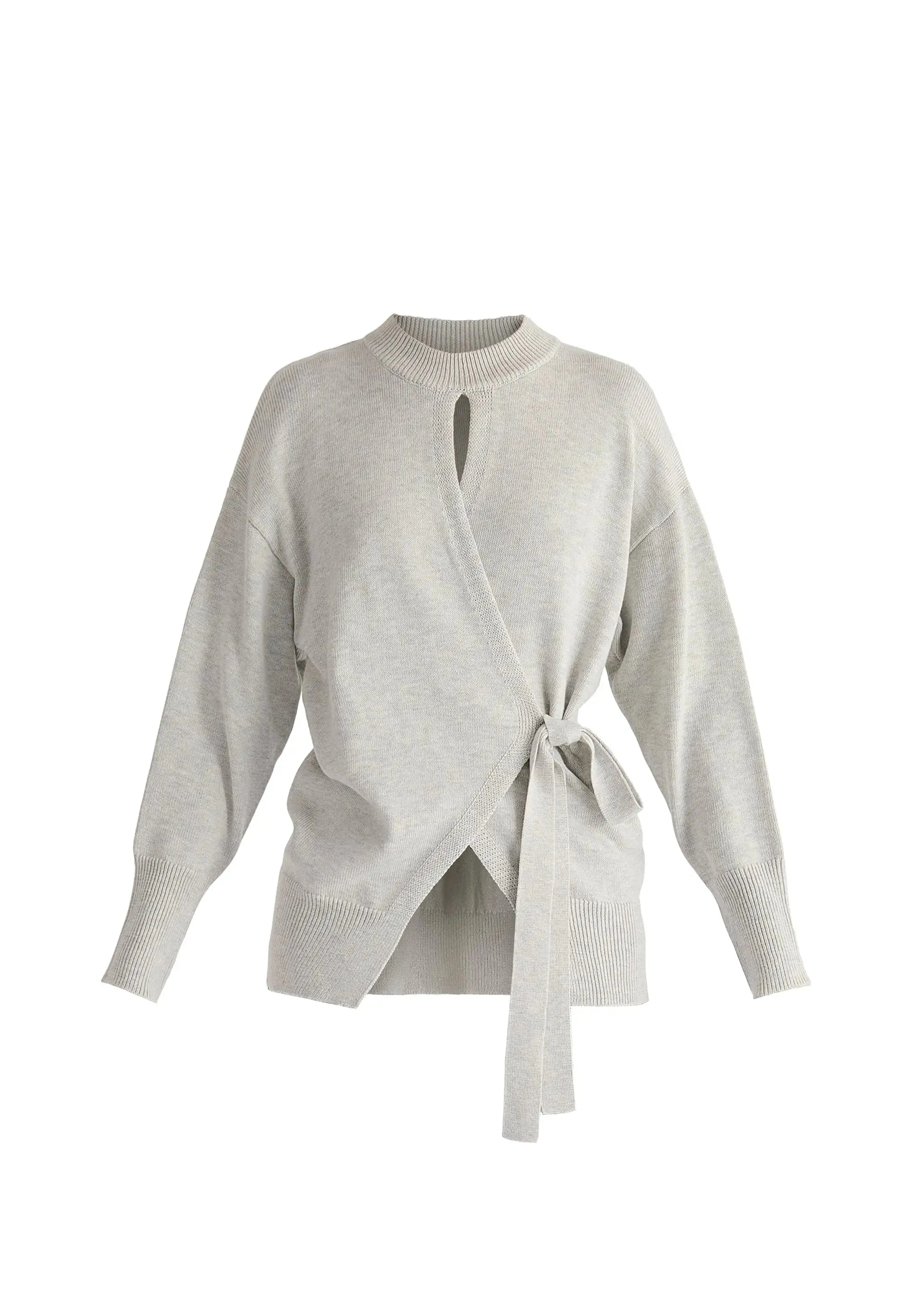 Light Grey Open Front Mock Neck Wrap Jumper