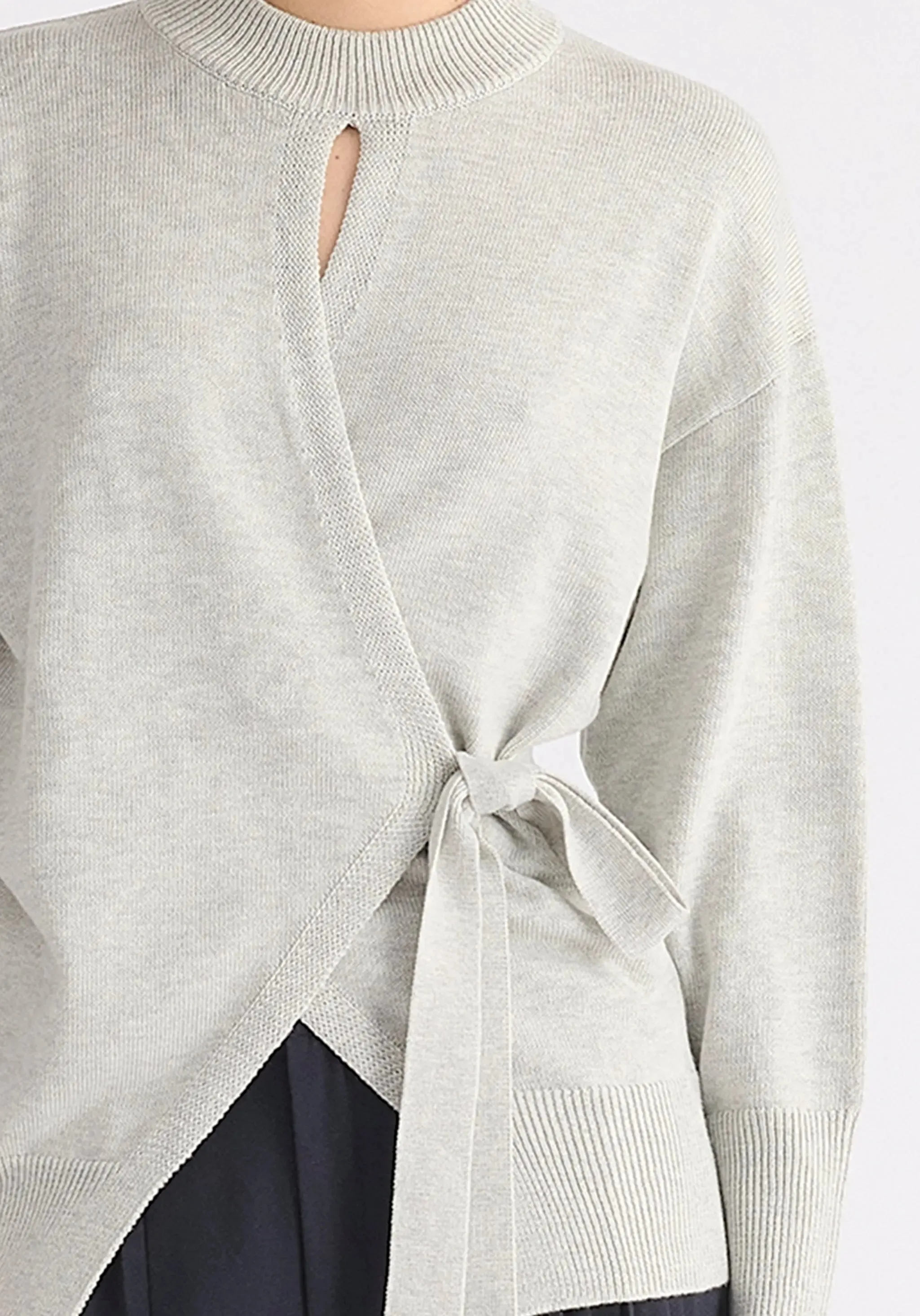 Light Grey Open Front Mock Neck Wrap Jumper