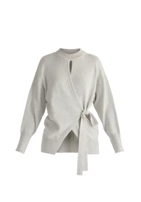 Light Grey Open Front Mock Neck Wrap Jumper
