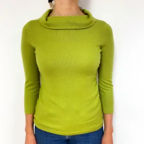 Lime Green 3/4 Sleeve Cashmere Funnel Neck Jumper Small
