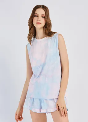 MECALA Women's Sleeveless Tie Dye Tank Tops&Ruffle Hem Shorts Pajama 2 Piece Sets (Clearance)
