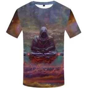 Meditation T shirts Men Skull Tshirts Casual Metal T-shirts Graphic Galaxy Space Shirt Print Colorful Tshirts Novelty