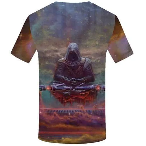 Meditation T shirts Men Skull Tshirts Casual Metal T-shirts Graphic Galaxy Space Shirt Print Colorful Tshirts Novelty