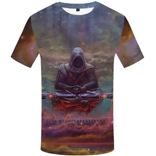 Meditation T shirts Men Skull Tshirts Casual Metal T-shirts Graphic Galaxy Space Shirt Print Colorful Tshirts Novelty