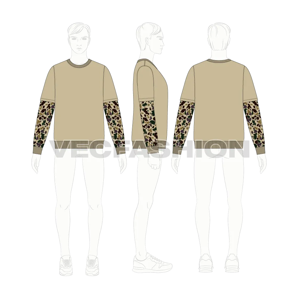 Mens Double Layered Sleeve Crewneck