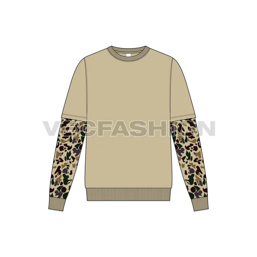 Mens Double Layered Sleeve Crewneck