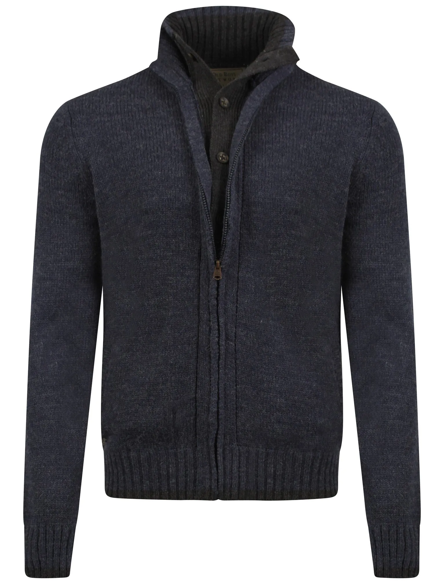 Men's mock double layer zipped navy cardigan - Old Boys Network