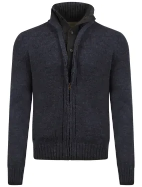 Men's mock double layer zipped navy cardigan - Old Boys Network