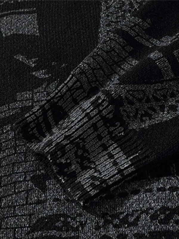 Men's Retro Iron Tower Print Knitted Sweater