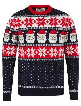 Men's Santahead Wallpaper Pattern Novelty Knitted Christmas Jumper in Ink - Merry Christmas