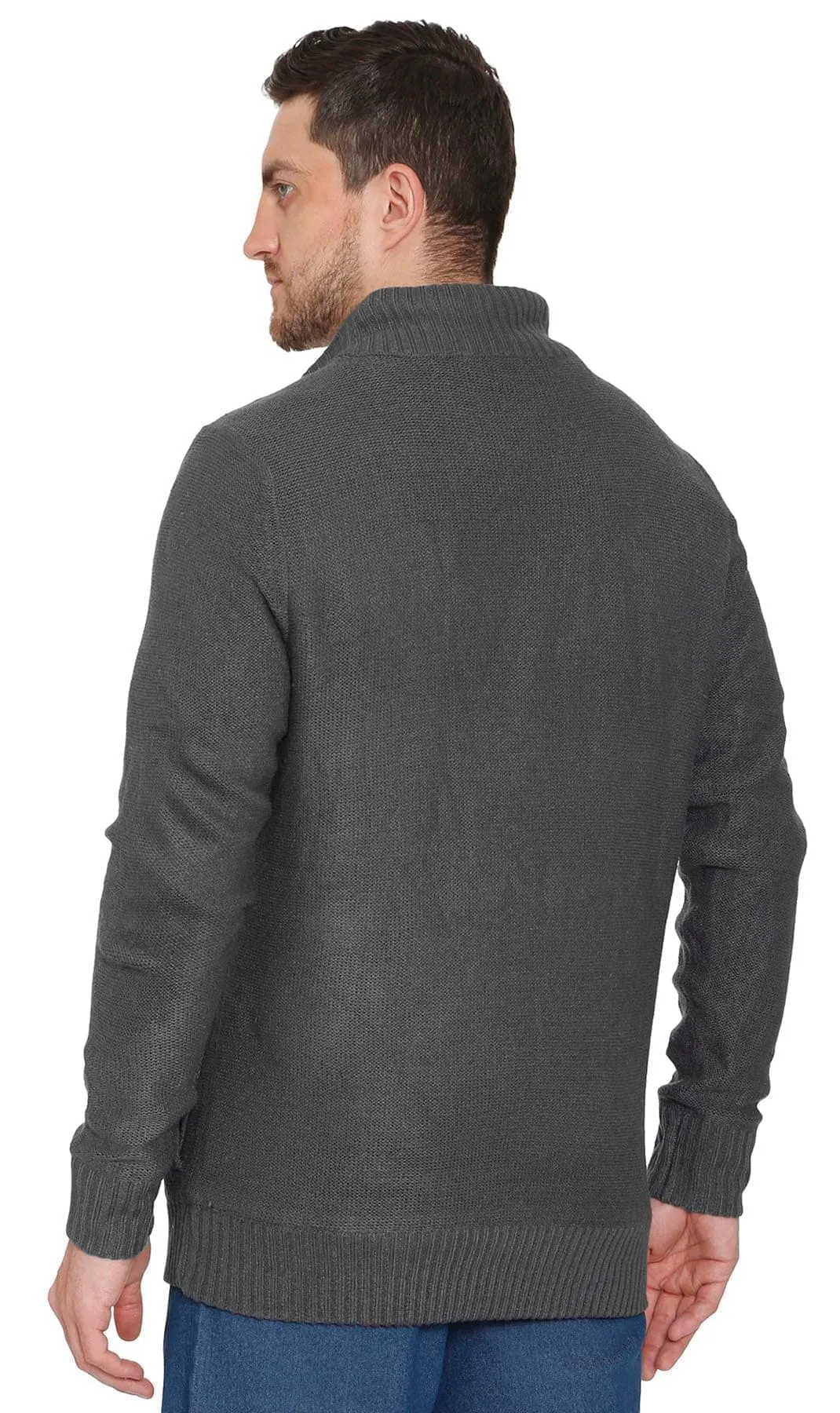 Mens Sherpa Lined Zip Front Sweater Jacket