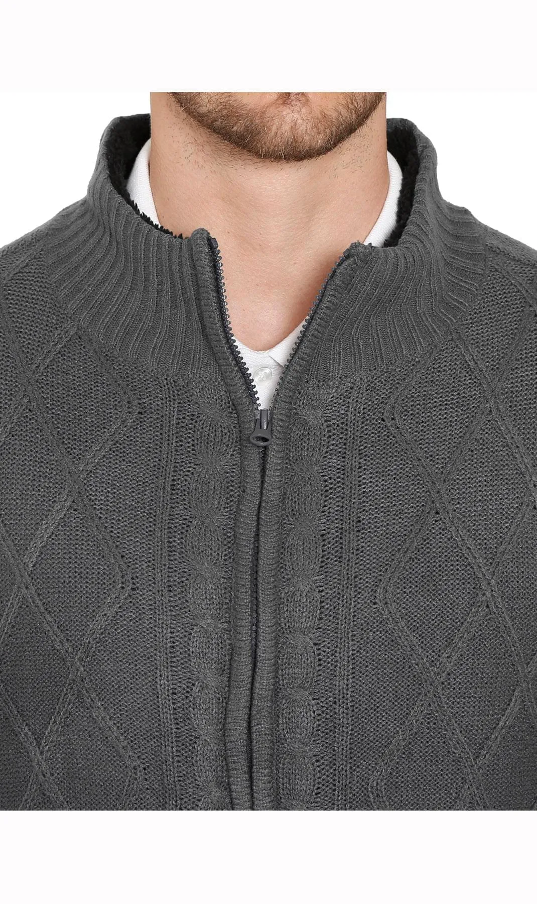 Mens Sherpa Lined Zip Front Sweater Jacket