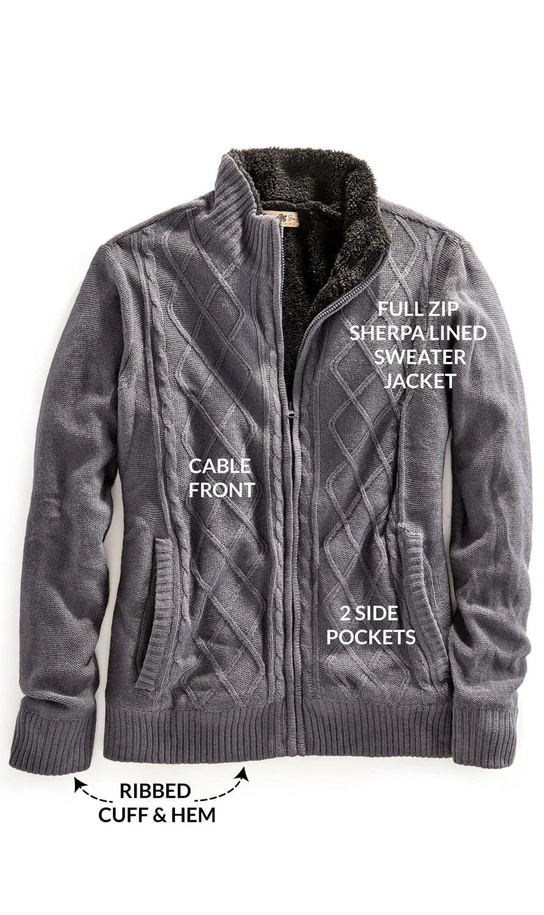 Mens Sherpa Lined Zip Front Sweater Jacket