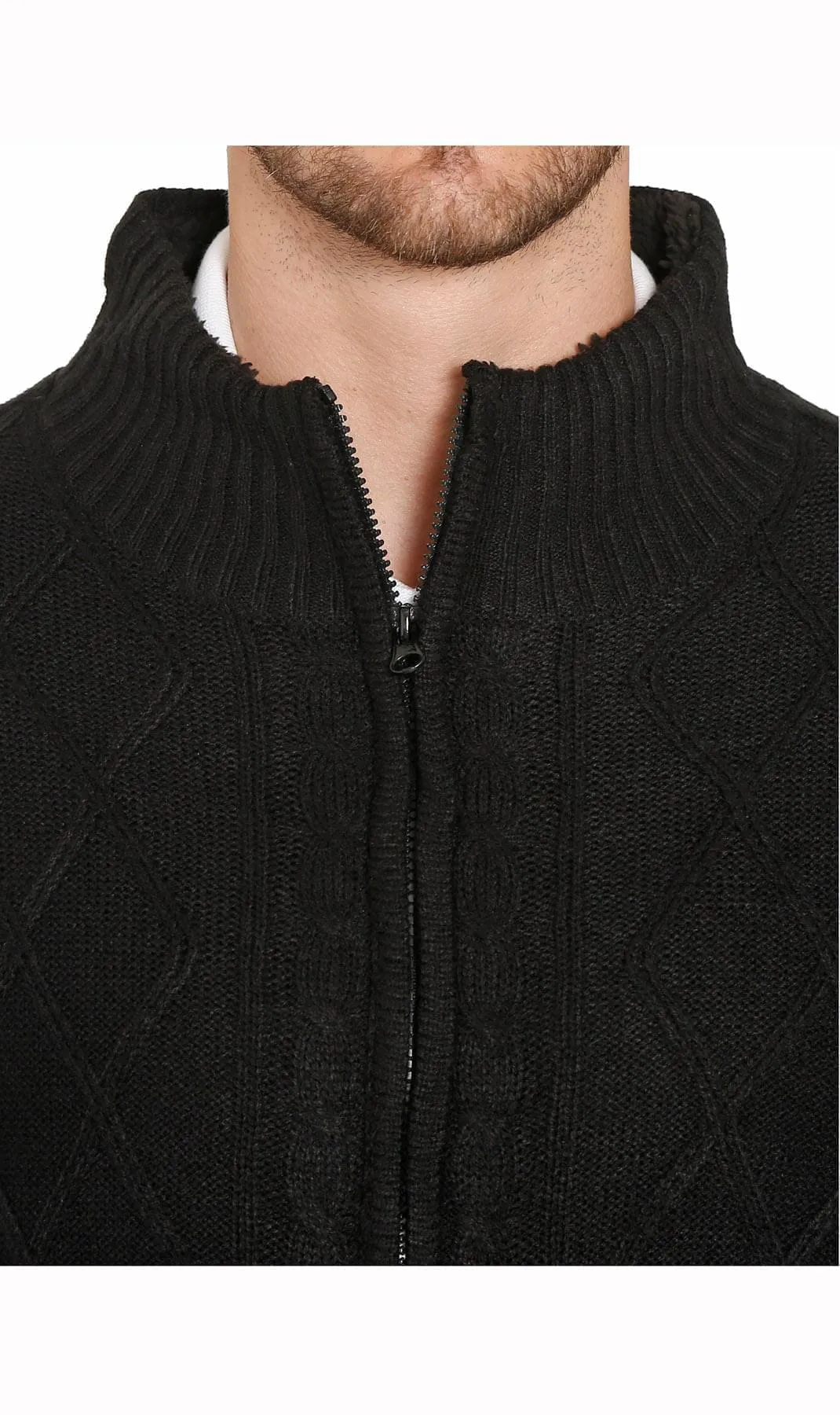 Mens Sherpa Lined Zip Front Sweater Jacket