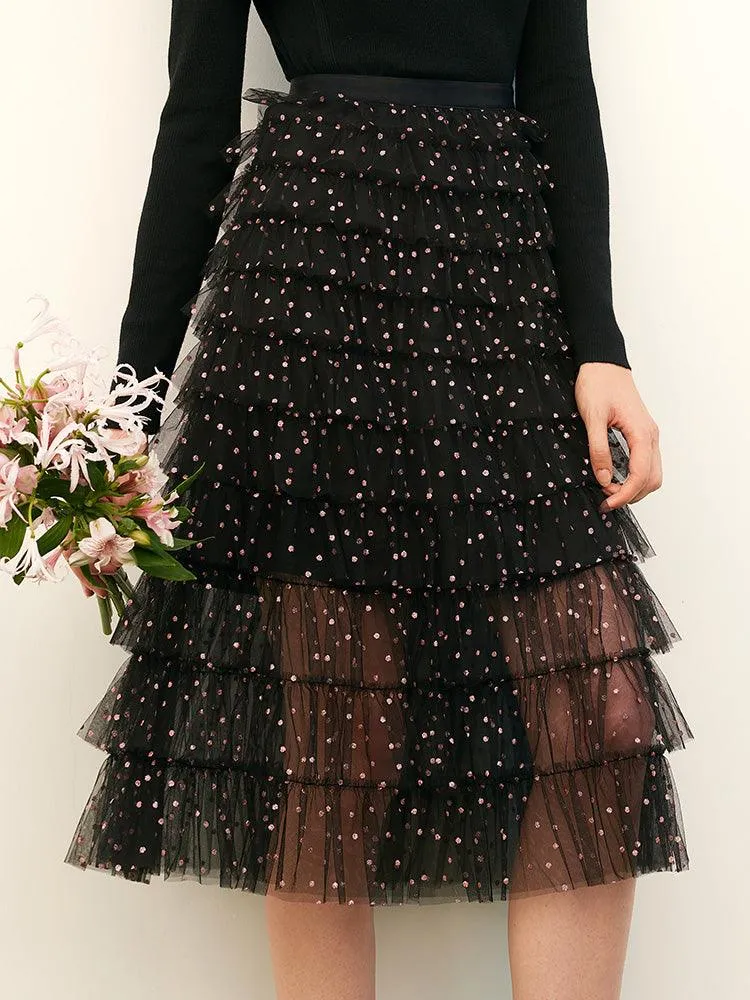Mesh Bead Layered Skirt