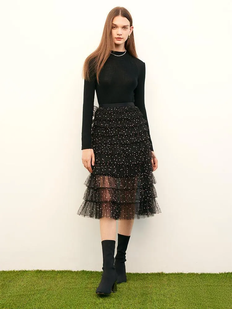 Mesh Bead Layered Skirt