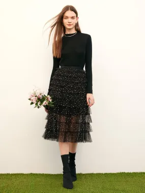Mesh Bead Layered Skirt