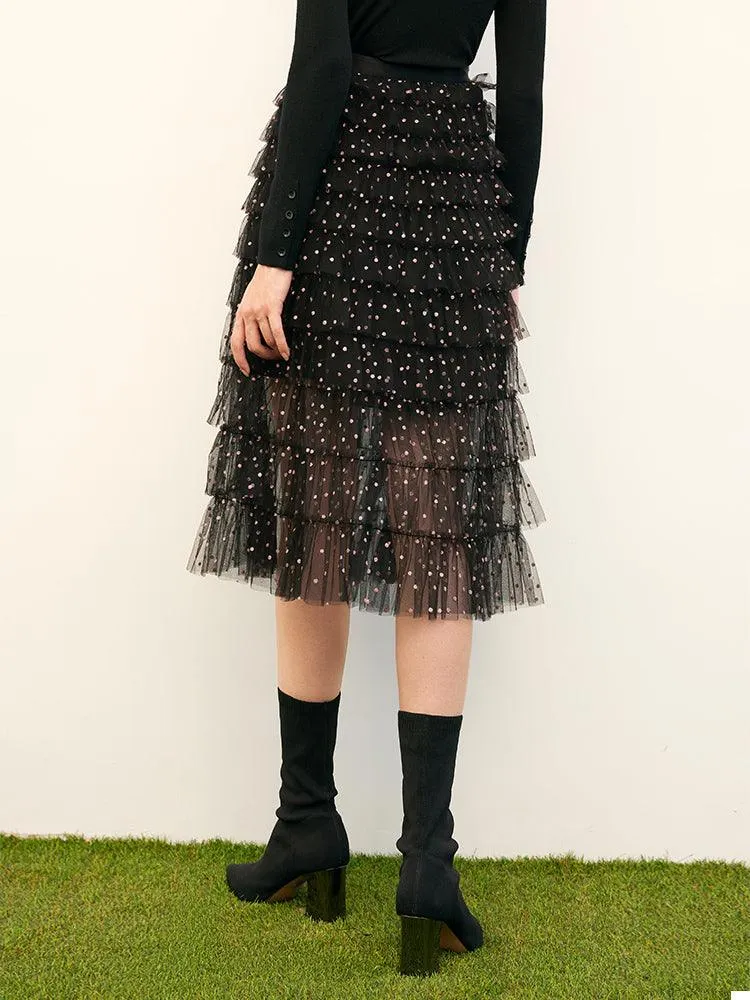 Mesh Bead Layered Skirt