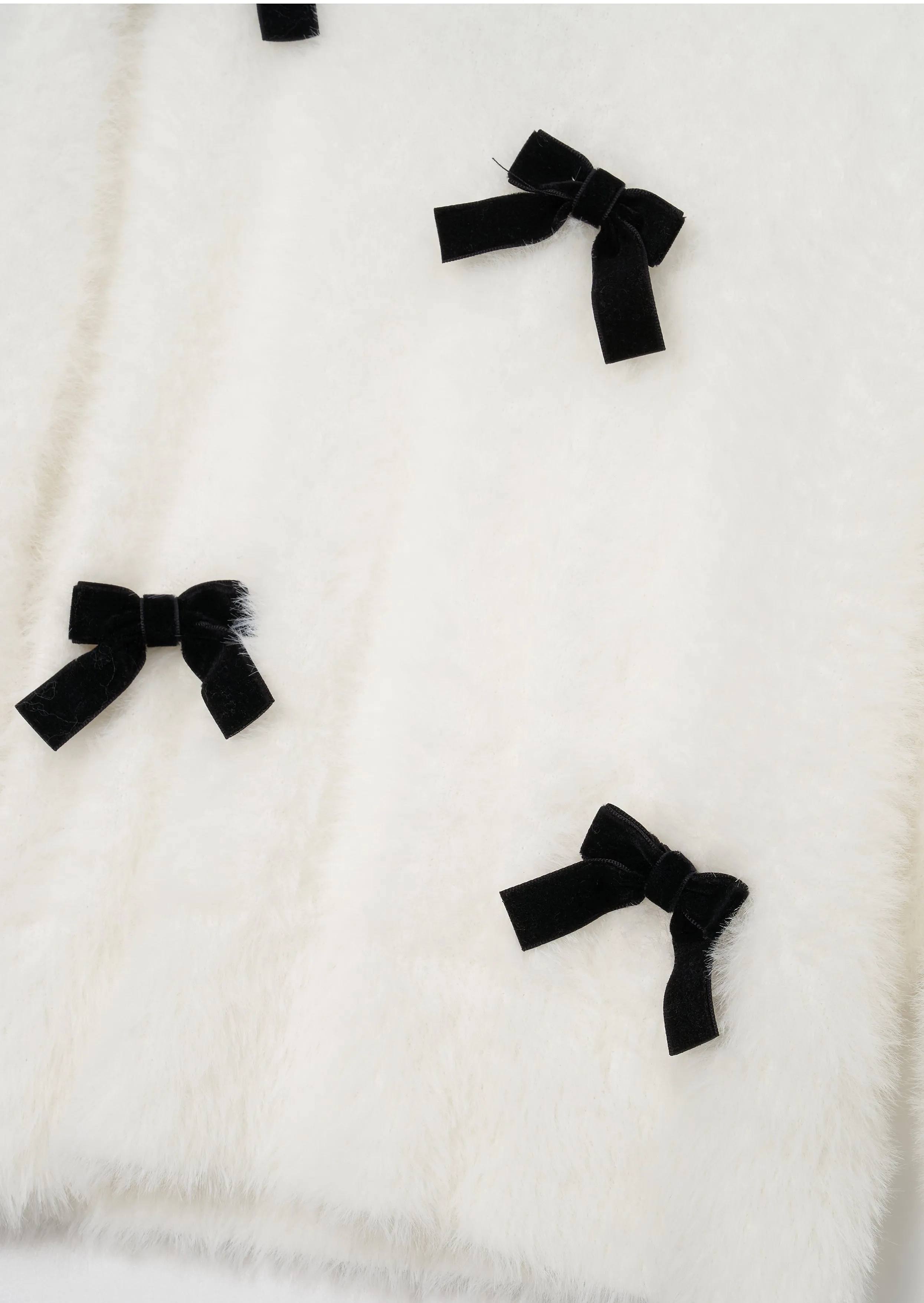 Mia Ivory Velvet Bow Fluffy Jumper