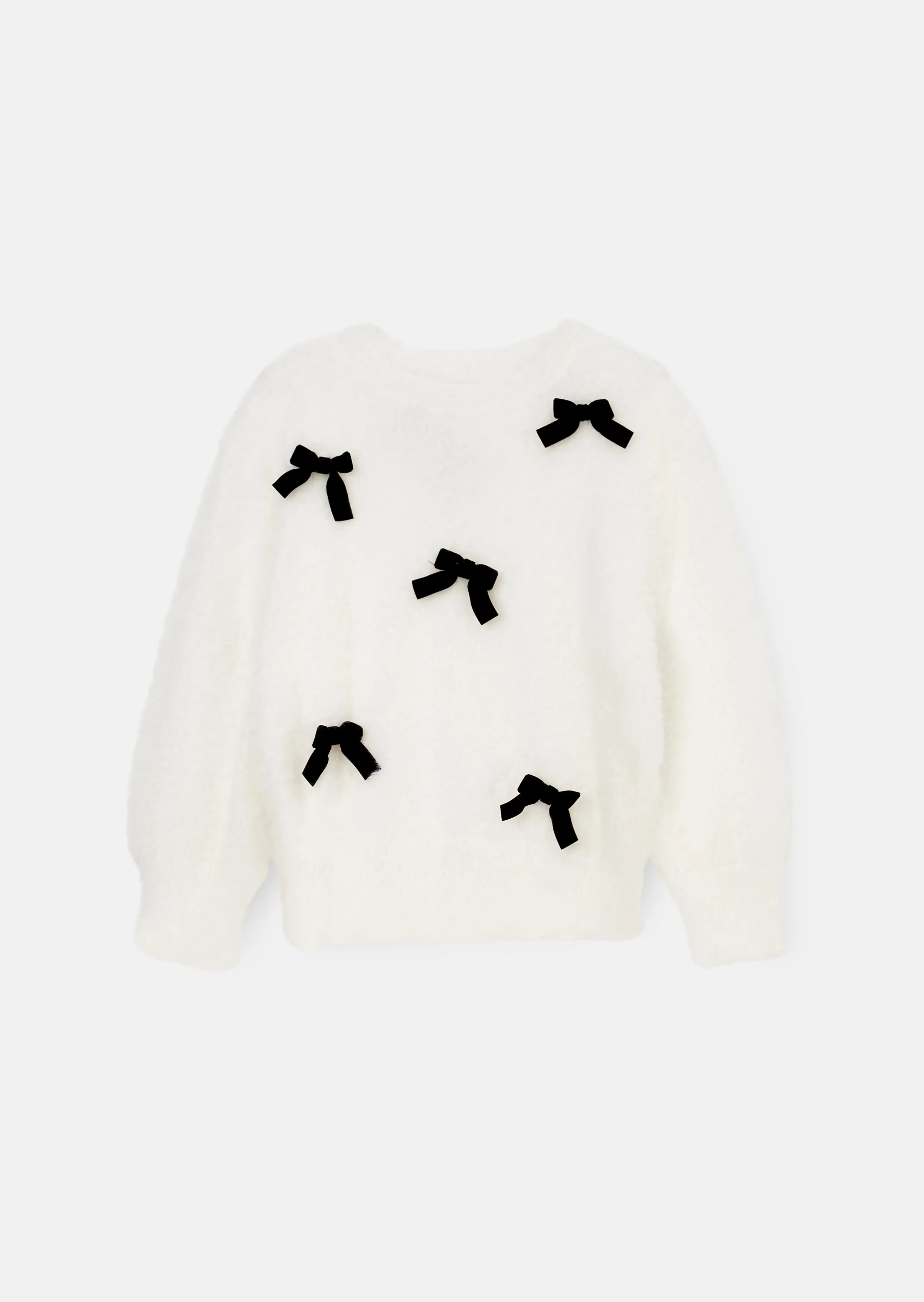 Mia Ivory Velvet Bow Fluffy Jumper