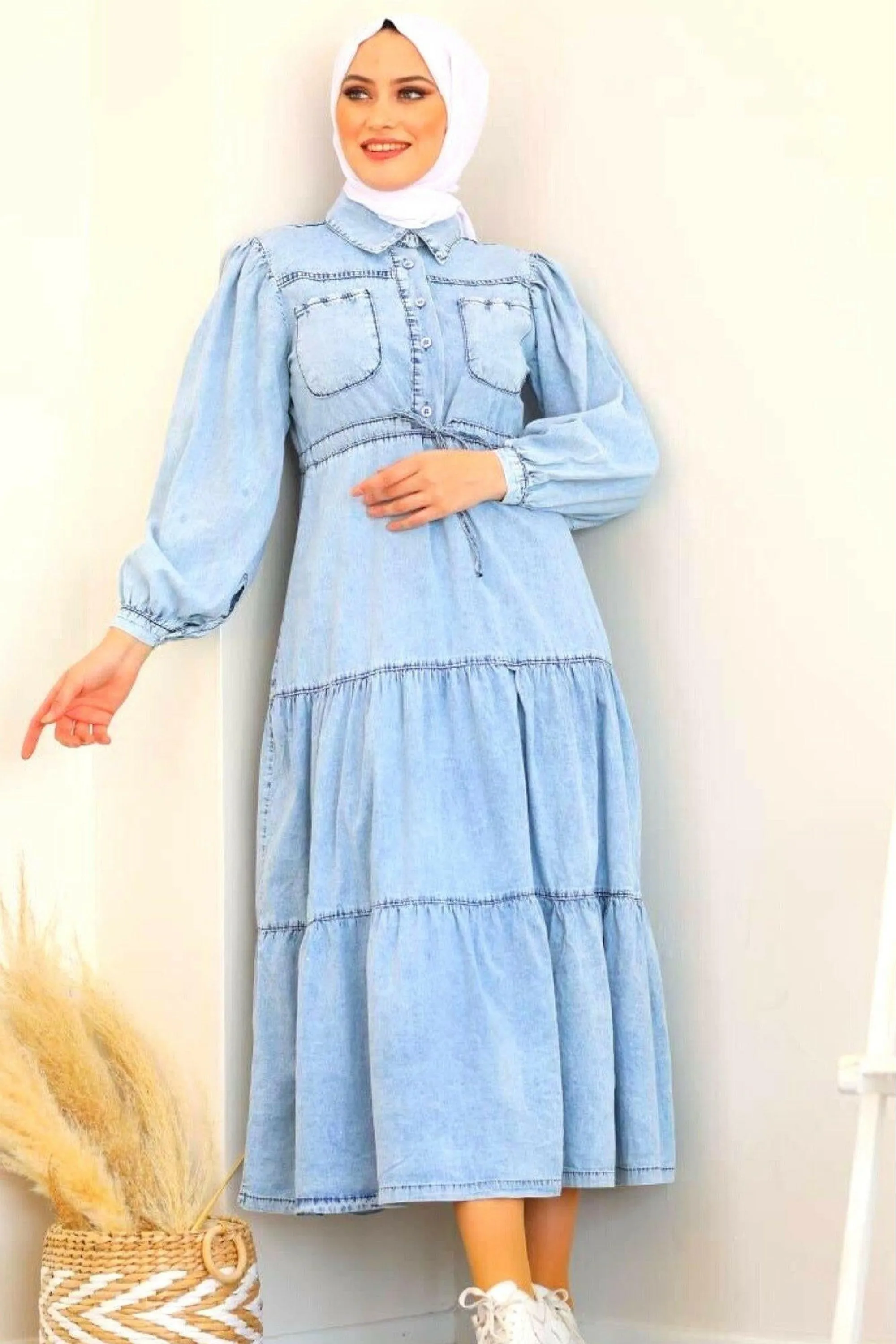 Midi Denim Dress in Light Wash