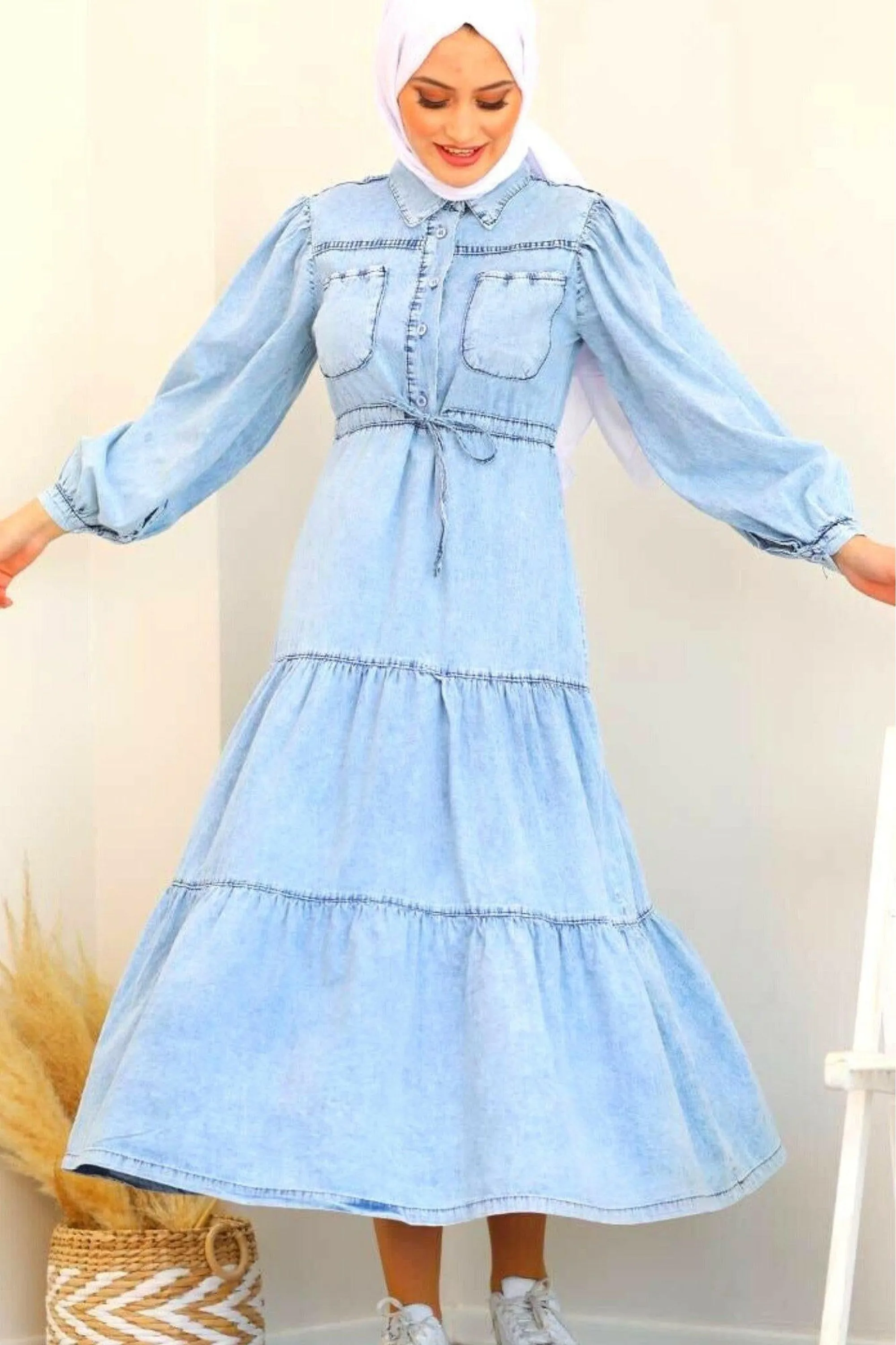 Midi Denim Dress in Light Wash
