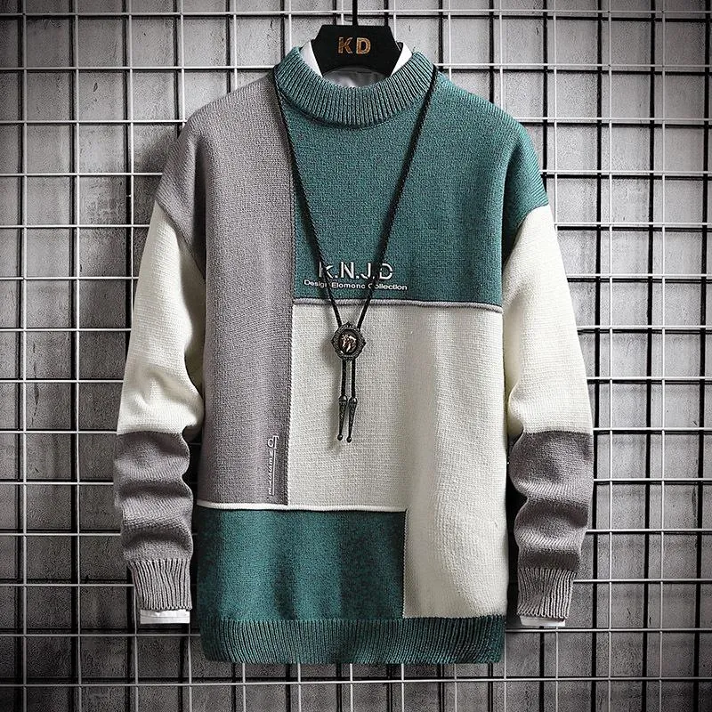 New Men's Semi-turtleneck Sweater Youth Korean Version Fashion Spliced Jumper 2XL S4802337