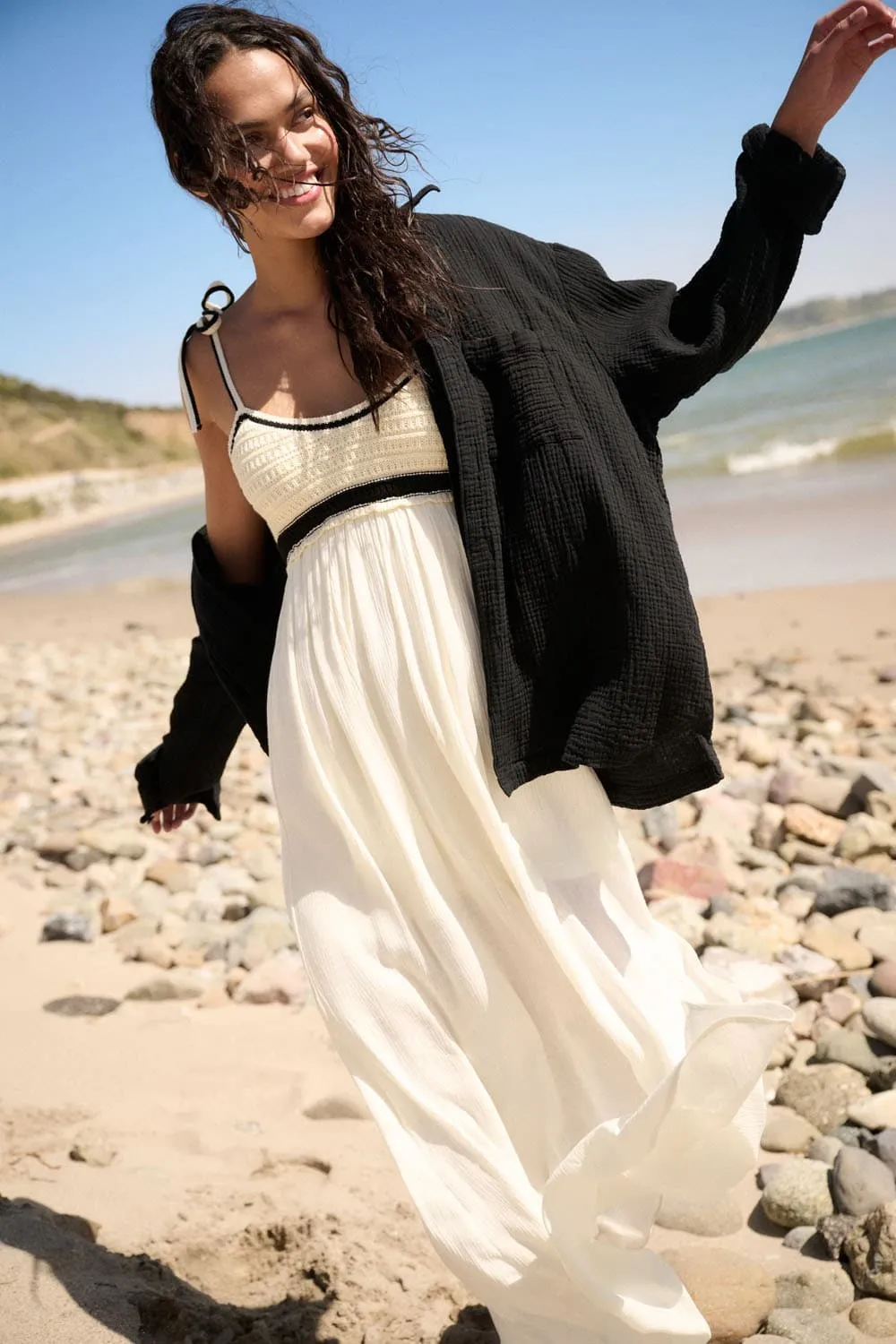 Ocean Pearl Sleeveless Crochet Maxi Dress