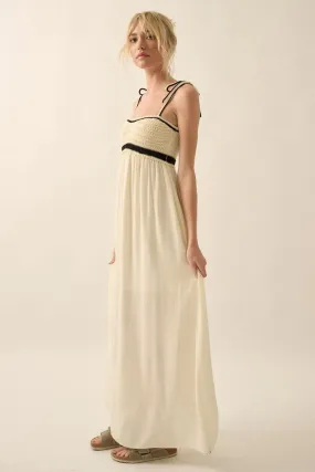 Ocean Pearl Sleeveless Crochet Maxi Dress