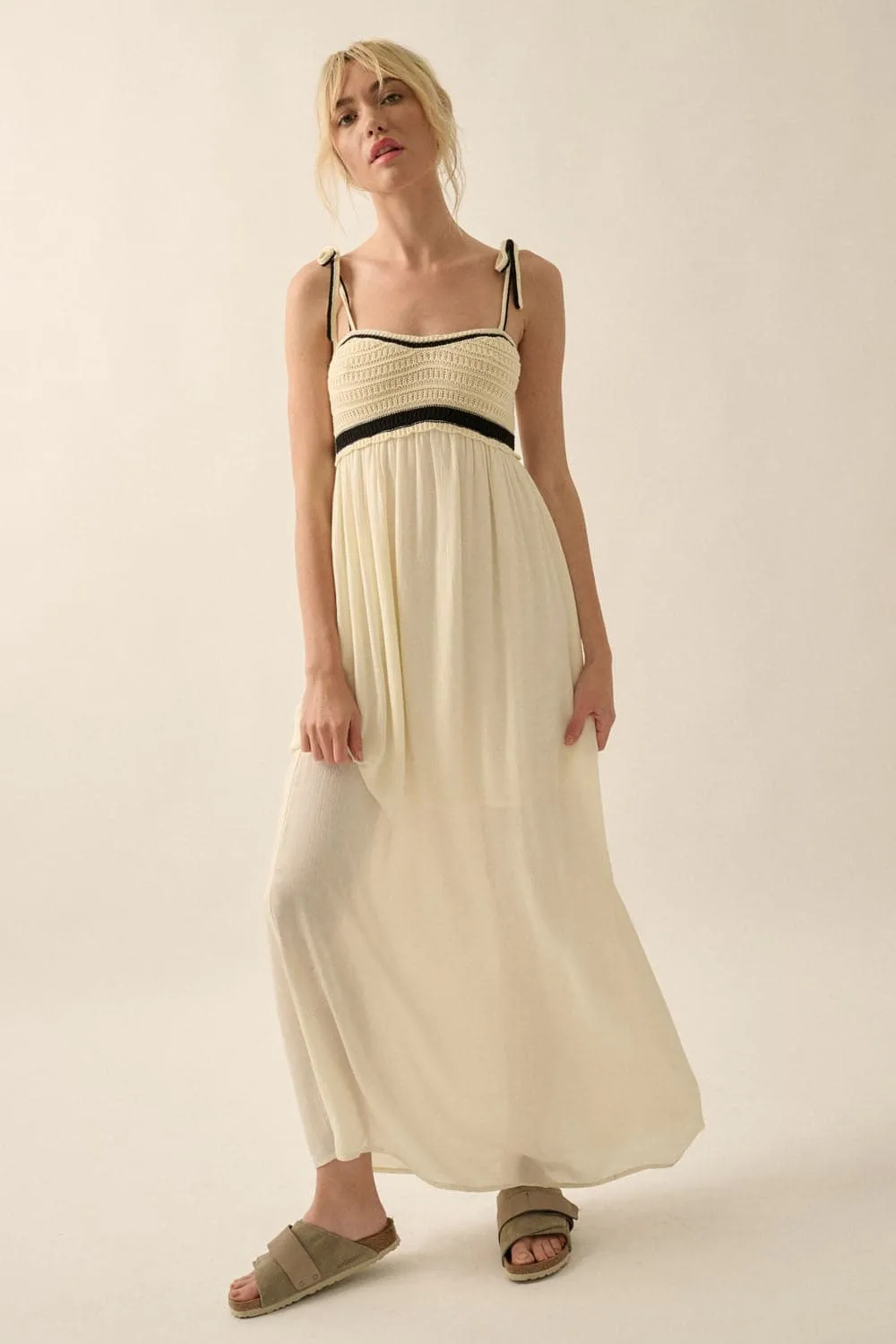 Ocean Pearl Sleeveless Crochet Maxi Dress