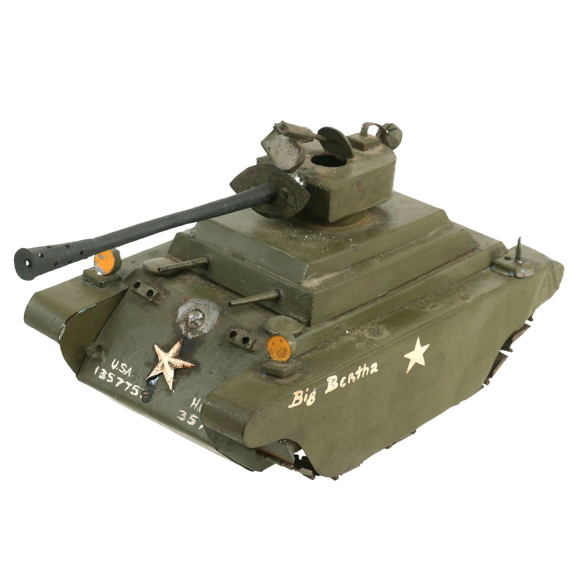 Original U.S. Korean War Prisoner of War Made Sheet Steel American Tank With Pictures and Armed Forces Liberty Pass for Pvt Herbert H. Weston - Formerly A.A.F. Tank Museum Collection
