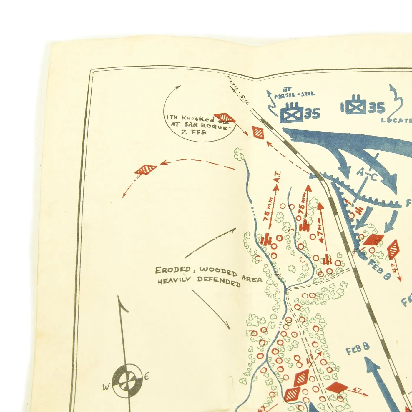 Original U.S. WWII Battle of Lupao Map - Drawn April 1945
