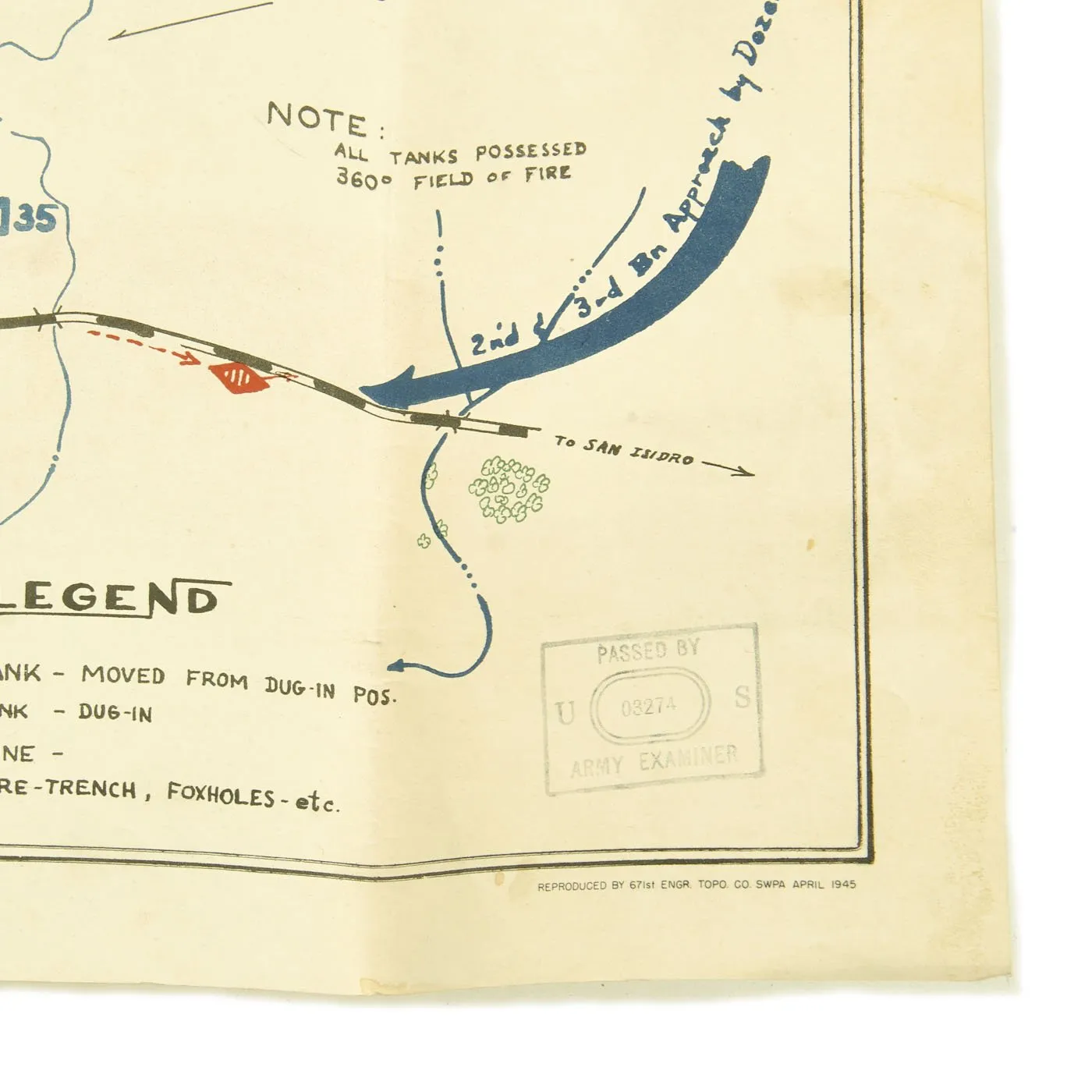 Original U.S. WWII Battle of Lupao Map - Drawn April 1945