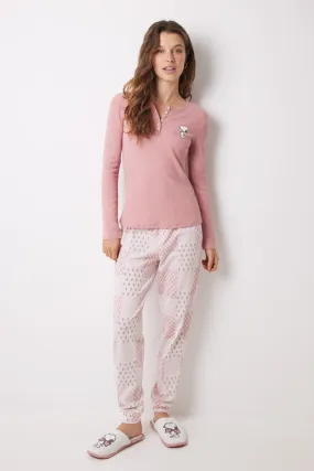 Pink Snoopy long cotton pajamas