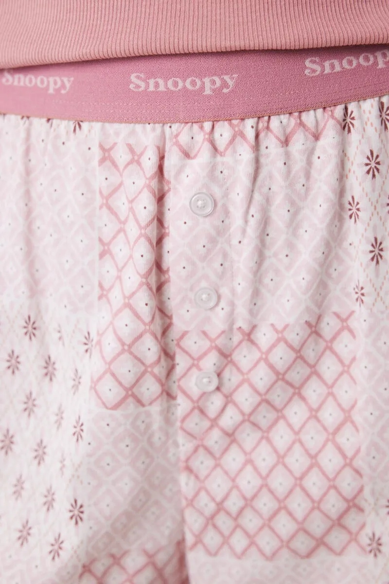 Pink Snoopy long cotton pajamas